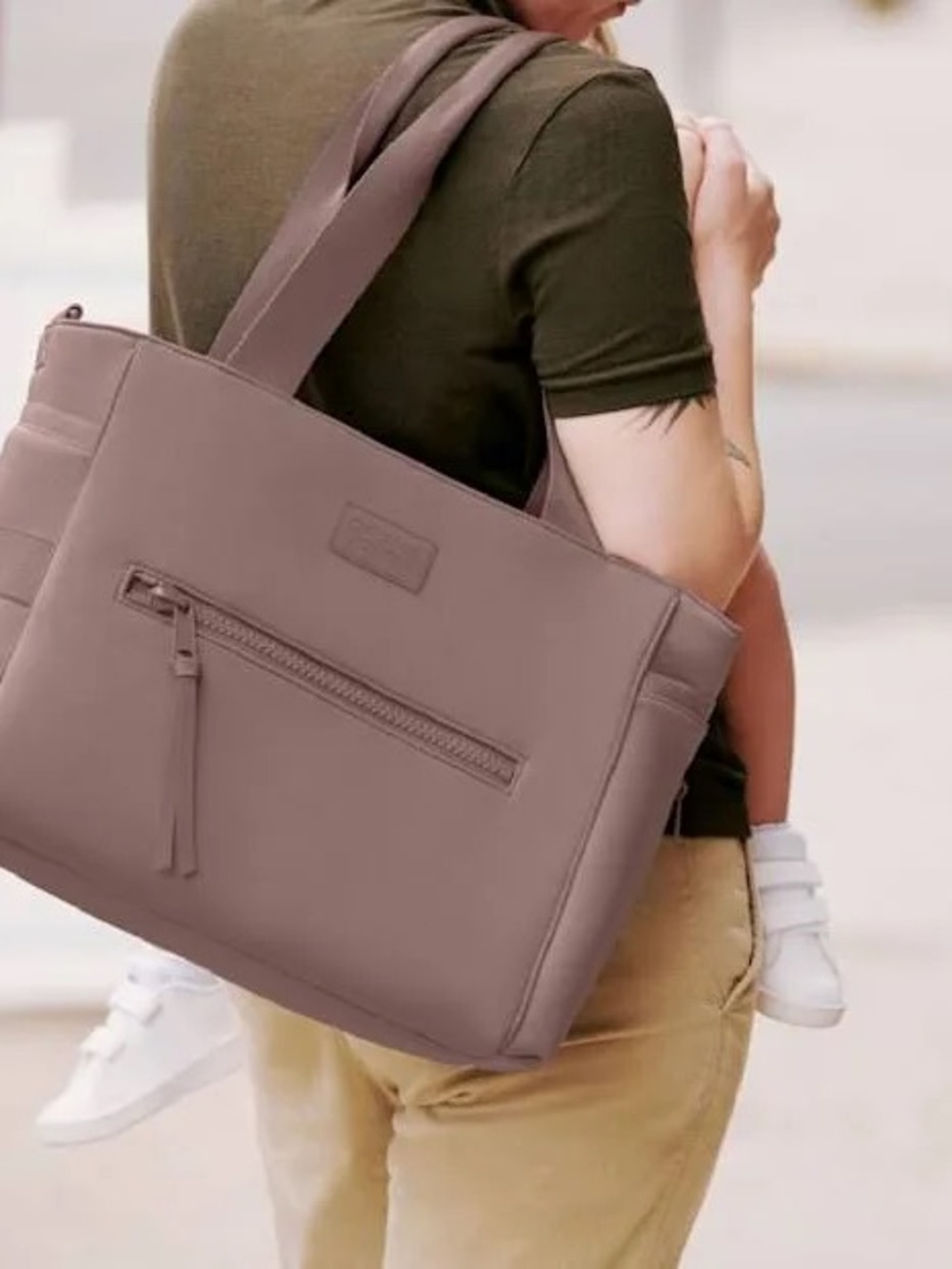 Dagne Dover Mauve Shoulder Tote with Front Zip Pocket